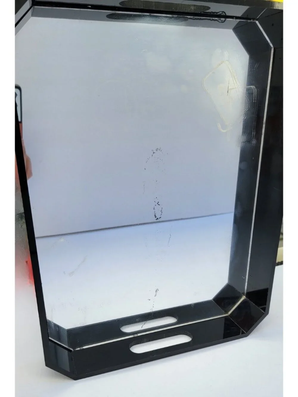 Authetic CHANEL black acrylic tray, mirror surface, handles for vanity display